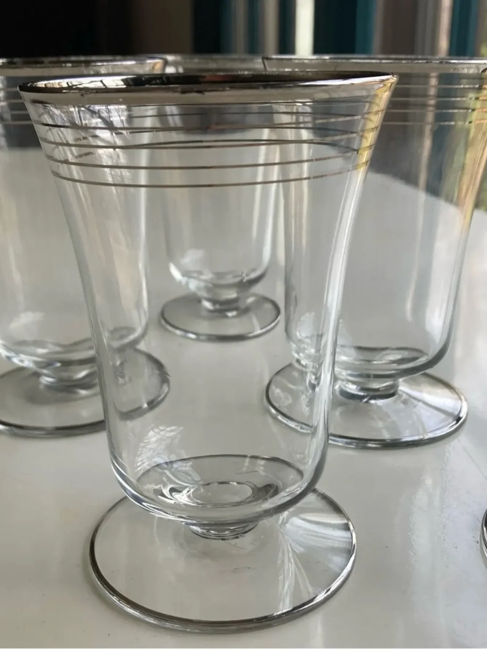 Parfait Set of Clear Stemmed Glasses with Silver Rim - 6 Pack